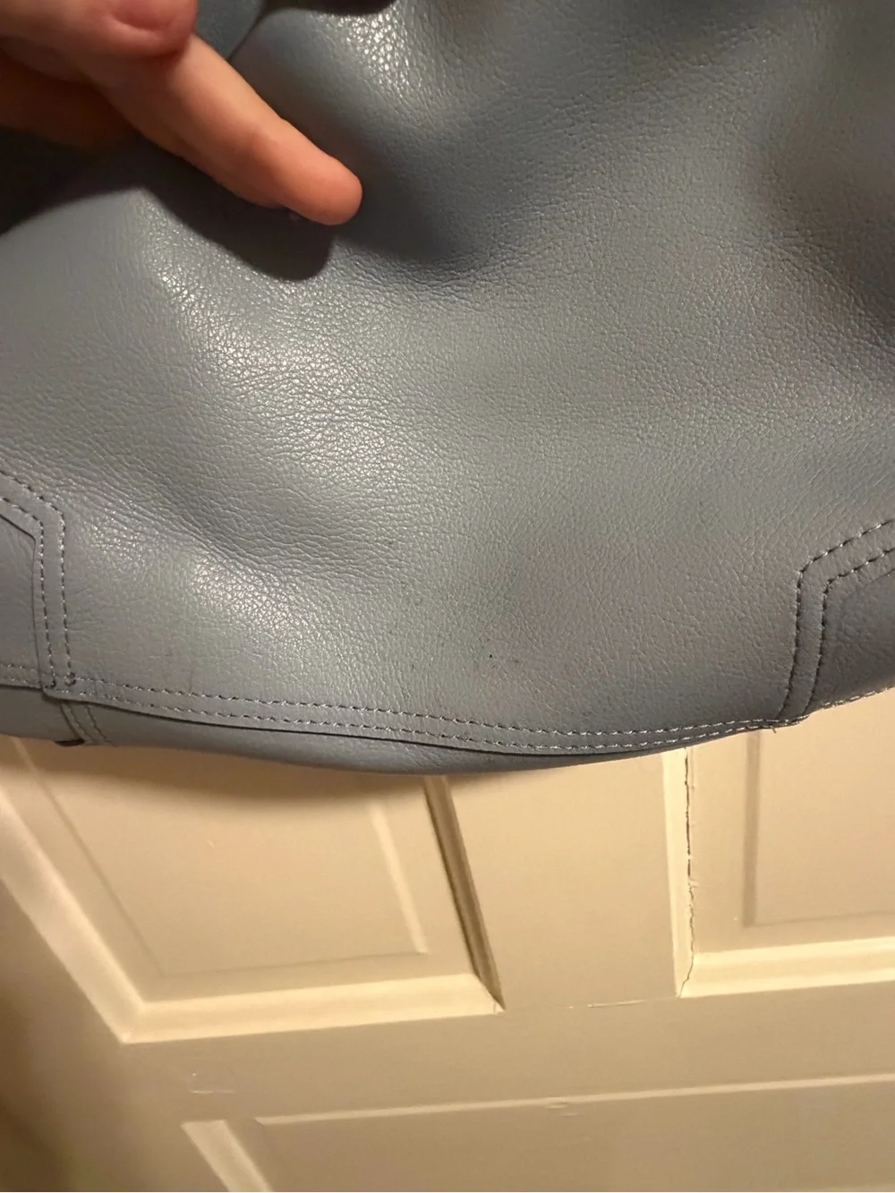 kate spade Plaid Leather Tote - Navy & Burgundy with Light Blue Handles